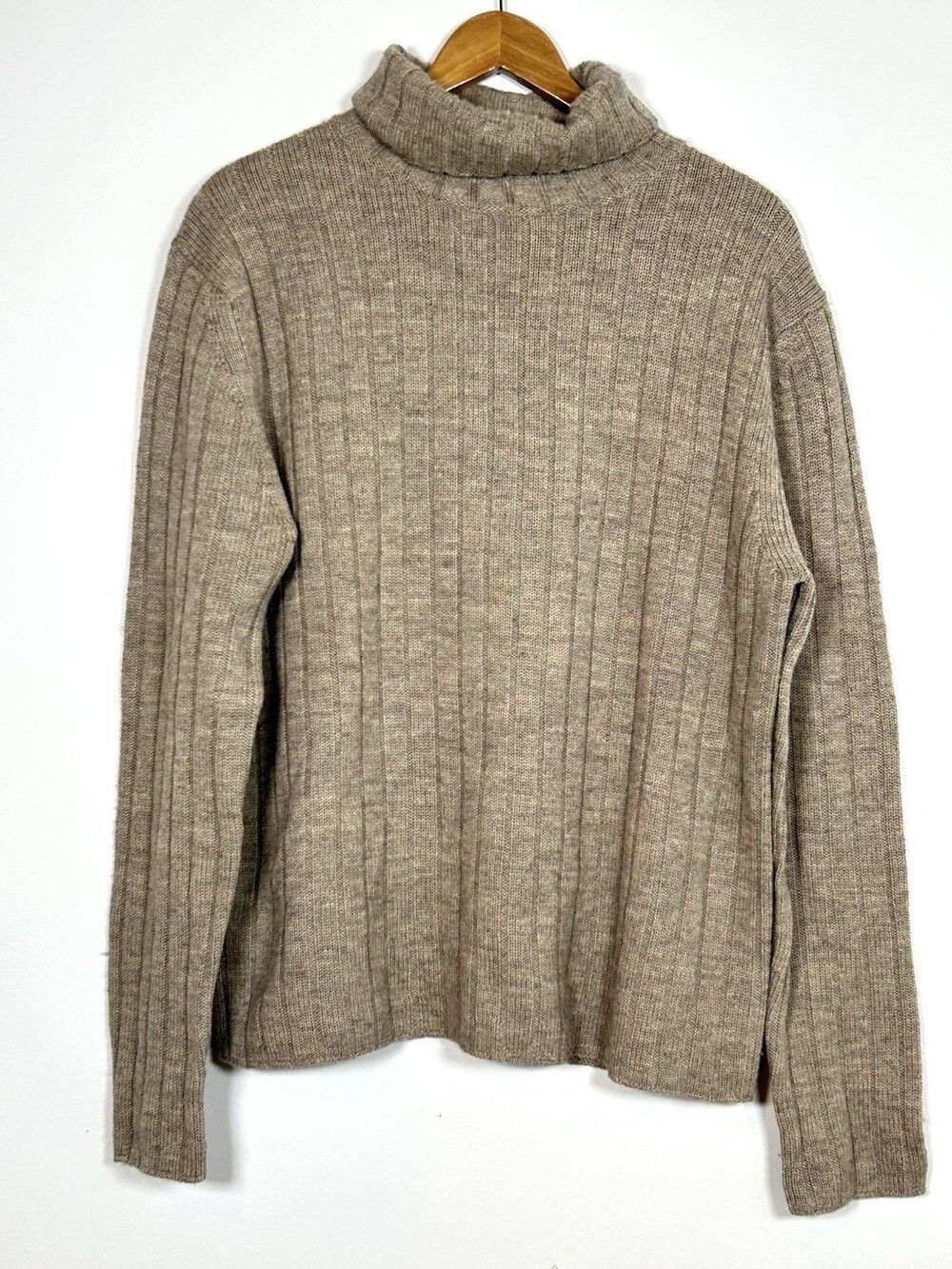 Banana Republic 100% Merino Wool Ribbed Turtleneck‎ Sweater Womens Large Taupe